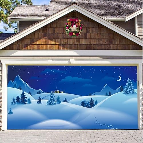 Treer Garagentor Banner für Weihnachten, Groß Xmas Banner Abdeckung Dekorationen mit Seil für Weihnachten Urlaub Partyzubehör im Innen und Außenbereich (240 * 210cm,Kalter Winter) von Treer