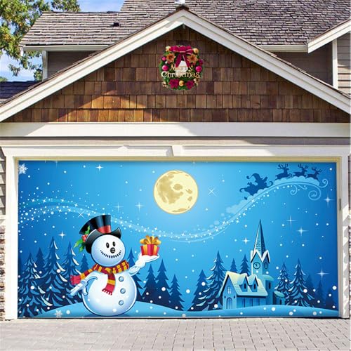 Treer Garagentor Banner für Weihnachten 2024, Groß Weihnachts Banner Dekoration mit Seil, Wandbild Hintergrund für Urlaub Outdoor Party Winter Weihnachtsfeier (240x210cm,Mond) von Treer