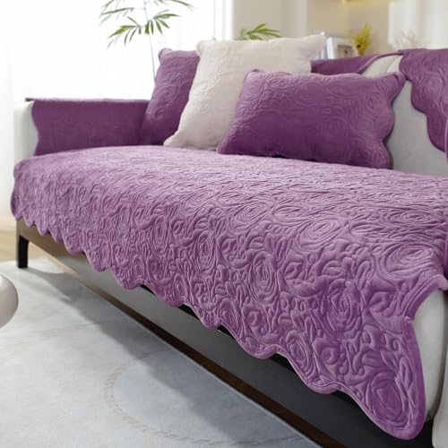 Treer Gesteppt Sofabezug rutschfest, Rosenblume Geprägt Sofaüberwürfe Couch Überwürfe L Form/Ecksofa Sofaschutz 1 2 3 Sitzer Sofaabdeckungen Couch Überzug Sofaschoner (110x160cm,Lila) von Treer