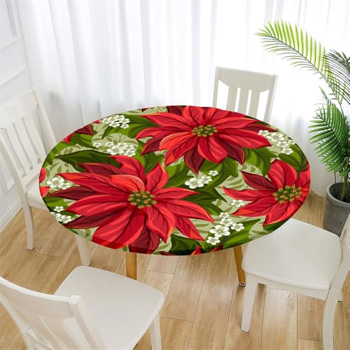 Treer Japanischer Stil Tischdecke Outdoor Rund, Lotuseffekt Tischdecke Abwaschbar Elastisch Rund Gartentischdecke, für Garten, Küche, Esstisch, Parteien Tischdecken (Blume,90cm) von Treer