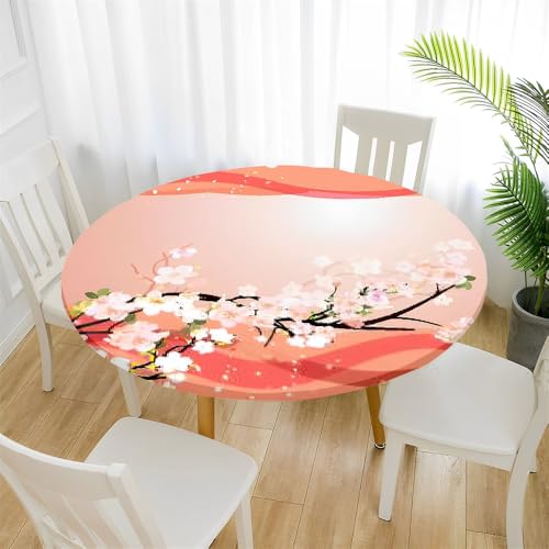 Treer Japanischer Stil Tischdecke Outdoor Rund, Lotuseffekt Tischdecke Abwaschbar Elastisch Rund Gartentischdecke, für Garten, Küche, Esstisch, Parteien Tischdecken (Orange,90cm) von Treer