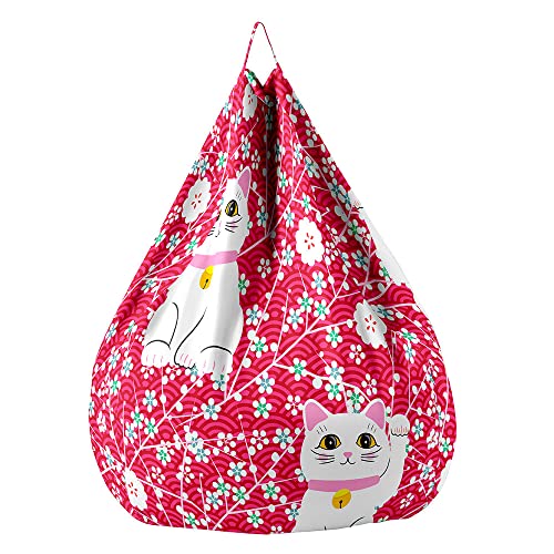 Treer Katze Sitzsack ohne Füllung für Kinder Erwachsene, Bedruckter Lazy Bean Bag Sitzsäcke Sitzsackbezug, Spielzeug Aufbewahrung Sitzkissen mit Reißverschlus (100x120cm,Blumenzweig) von Treer