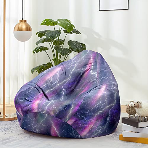 Treer Kinder Sitzsackbezug Fantastisch Sternenklarer Himmel Druck Groß Sitzsack Bezug ohne Füllung Abnehmbarer Waschbar Sitzsack Außenbezug Spielzeug Aufbewahrungstasche (100x120cm,Blitz) von Treer