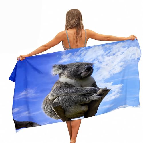 Treer Koala-Druck Strandtuch, Mikrofaser Handtuch, Strandtuch XXL, Ultra Leicht Tragbares Sandfreies Schnelltrocknendes Handtuch, Perfekt für den Strand Sport Sauna (Himmel,150 x 70cm) von Treer