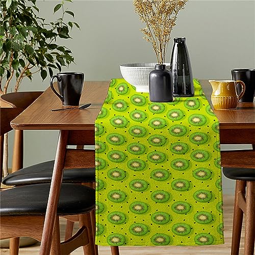 Treer Leinen Tischläufer, Frucht Drucken Modern Tisch Läufer Abwaschbare Durable Tischdecke Tischdecken für Esszimmer Küchentisch Dessert-Tisch Hochzeit Hotel Party (33x160cm,Grüne Kiwi) von Treer