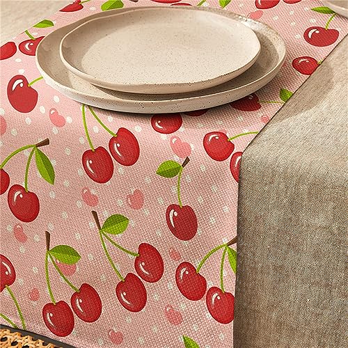 Treer Leinen Tischläufer, Frucht Modern Tisch Läufer Abwaschbare Durable Tischdecke Tischdecken für Esszimmer Küchentisch Dessert-Tisch Hochzeit Hotel Party (33×200cm,Kirsche) von Treer
