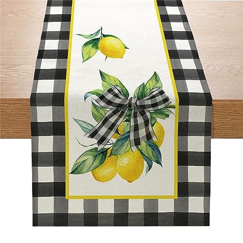 Treer Leinen Tischläufer, Sonnenblume Drucken 33x180cm Modern Tisch Läufer Abwaschbare Durable Tischdecke Tischdecken für Esszimmer Küchentisch Dessert-Tisch Hochzeit Party (Plaid) von Treer