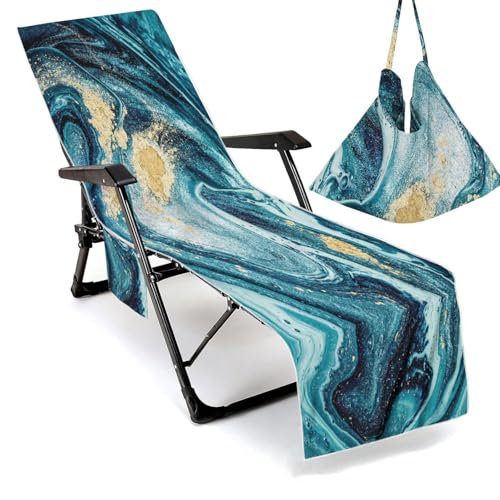 Treer Mikrofaser Sonnenliege Auflage, 2025 Moderner Stil Gartenliege Abdeckung, Frottee Schonbezug Gartenstuhl mit Taschen, Liegenauflagen für Schwimmbäder, Strände (Grün Gold,210x75cm) von Treer