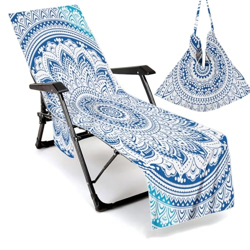 Treer Mikrofaser Sonnenliege Auflage, 3D Mandala Gartenliege Abdeckung, Frottee Schonbezug Gartenstuhl mit Taschen, Liegenauflagen für Schwimmbäder, Strände (Mandala 10,210x75cm) von Treer