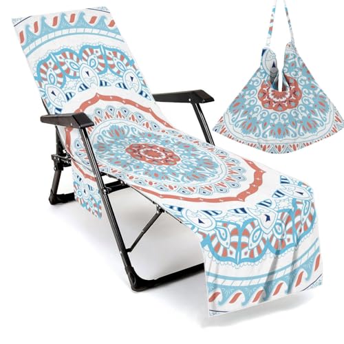 Treer Mikrofaser Sonnenliege Auflage, 3D Mandala Gartenliege Abdeckung, Frottee Schonbezug Gartenstuhl mit Taschen, Liegenauflagen für Schwimmbäder, Strände (Mandala 5,210x75cm) von Treer