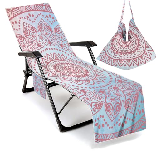 Treer Mikrofaser Sonnenliege Auflage, 3D Mandala Gartenliege Abdeckung, Frottee Schonbezug Gartenstuhl mit Taschen, Liegenauflagen für Schwimmbäder, Strände (Mandala 7,210x75cm) von Treer