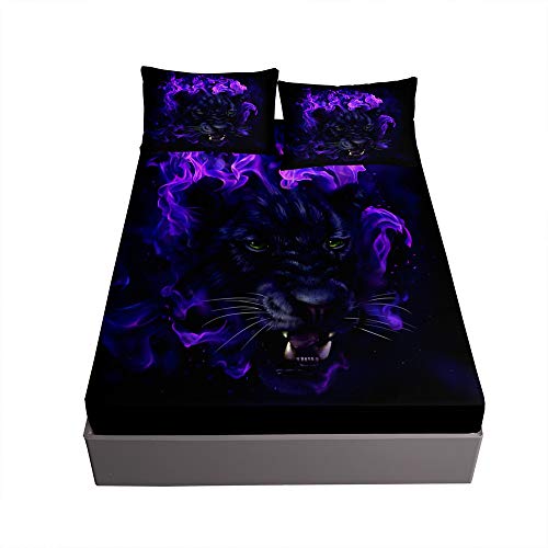 Treer Mikrofaser Spannbetttuch Rutschfestem Bettlaken Atmungsaktivem in Vielen Größen und Farben Dekoratives und bedrucktes bis 30cm Hohe Matratzen mit 2 Kissenbezug (Lila Feuer,180x200x30cm) von Treer