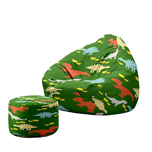 Treer Muster Sitzsack mit Lehne und Hocker mit Ohne Füllung Großes Sofa Lazy Lounger Sitzsack Stuhlbezug Indoor Sitzsack Abdeckung für Kinder und Jugendliche (100x120+20x30cm,Dinosaurier) von Treer