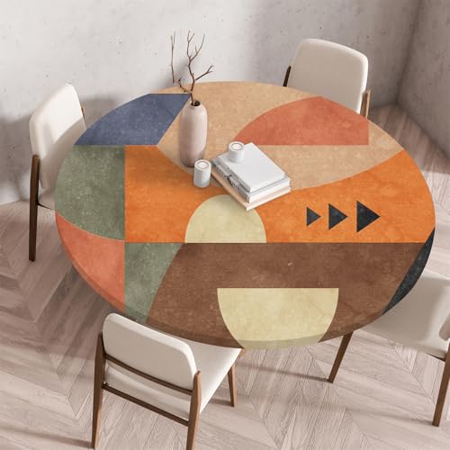 Treer Nordischer Stil Tischdecke Outdoor Rund, Lotuseffekt Tischdecke Abwaschbar Elastisch Rund Gartentischdecke, für Garten, Küche, Esstisch, Parteien Tischdecken (Orange,80cm) von Treer