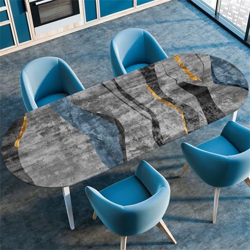 Treer Nordisches Schlichtes Design Tischdecke Oval, Lotuseffekt Tischdecken, Fleckschutz Gartentischdecke mit Elastischem Rand, Outdoor Küche Tischdecke Abwaschbar Picknick (Grau,132x229cm) von Treer