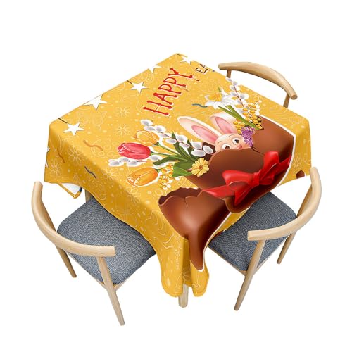 Treer Ostern Tischdecke, Eckig Tablecloth, Abwaschbar Tischdecke für Küchendekoration, Polyester Haben Lotuseffekt Tischdecke, Picknick im Freien (orange Farbe,120x120cm) von Treer