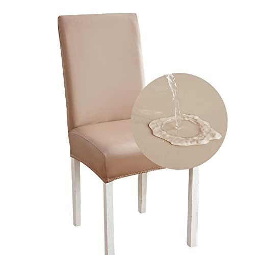 Treer PU Leder Stuhlhussen Set Stuhlbezug Sitz Stretch Beschützer, wasserdichte Einfarbig Stuhlhussen Für Stuhl Esszimmer Party Bankett Stuhldekoration Universal (1 Stück,Khaki) von Treer