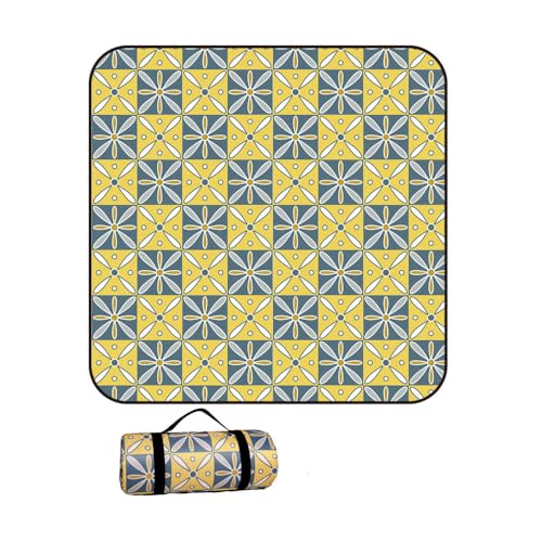 Treer Picknickdecke Wasserdicht isoliert Campingdecke Stranddecke Böhmischer Stil Faltbar Klein Groß Picknickmatte, für Outdoor Strand Camping Wandern Ausflüge (150x150 cm,Gelb) von Treer