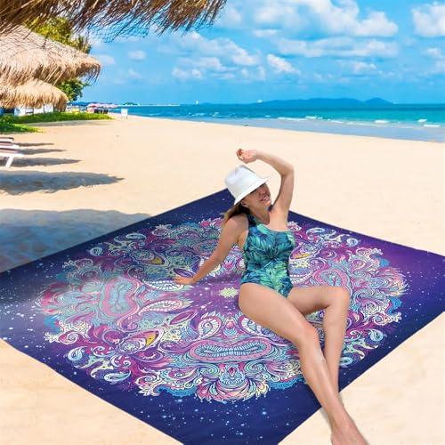 Treer Picknickdecke Wasserdicht isoliert Campingdecke Stranddecke Mandala Stil Faltbar Klein Groß Picknickmatte, für Outdoor Strand Camping Wandern Ausflüge (150x150 cm,Blau 1) von Treer
