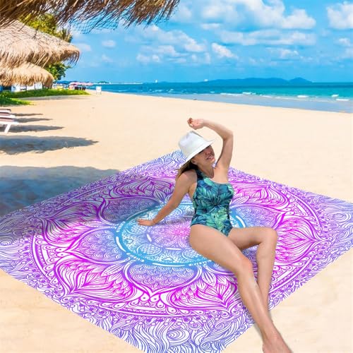 Treer Picknickdecke Wasserdicht isoliert Campingdecke Stranddecke Mandala Stil Faltbar Klein Groß Picknickmatte, für Outdoor Strand Camping Wandern Ausflüge (150x150 cm,Rosa) von Treer
