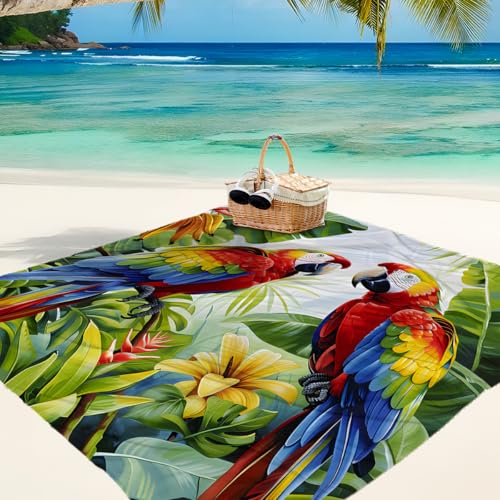 Treer Picknickdecke Wasserdicht isoliert Campingdecke Stranddecke Mode Stil Faltbar Klein Groß Picknickmatte, für Outdoor Strand Camping Wandern Ausflüge (200x200 cm,Papagei) von Treer