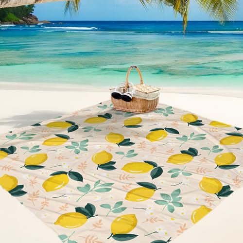Treer Picknickdecke Wasserdicht isoliert Campingdecke Stranddecke Mode Stil Faltbar Klein Groß Picknickmatte, für Outdoor Strand Camping Wandern Ausflüge (200x200 cm,Zitrone) von Treer
