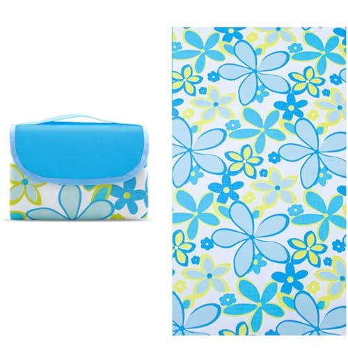 Treer Picknickdecke Wasserdicht isoliert Campingdecke Stranddecke Modern Faltbar Klein Groß Picknickmatte für Outdoor Strand Camping Wandern Ausflüge (150x200cm,Blaue Blume) von Treer
