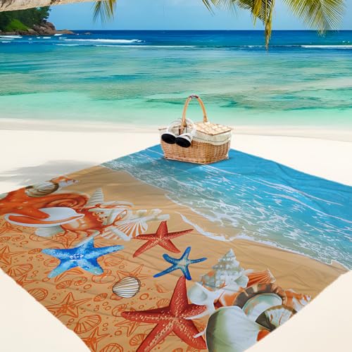 Treer Picknickdecke Wasserdicht isoliert Campingdecke Stranddecke Strand Seestern Stil Faltbar Klein Groß Picknickmatte, für Outdoor Strand Camping Wandern Ausflüge (200x200 cm,orange) von Treer