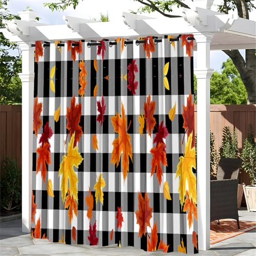 Treer Pilzmuster Outdoor Vorhang mit Ösen, Wasserdicht Blickdicht Outdoorvorhänge Sichtschutz Sonnenschutz für Patio Balkon Terrasse Garten Pavillon (Ahornblatt 1,W132*L160cm) von Treer