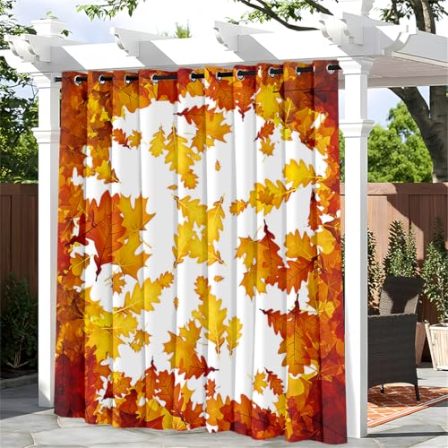 Treer Pilzmuster Outdoor Vorhang mit Ösen, Wasserdicht Blickdicht Outdoorvorhänge Sichtschutz Sonnenschutz für Patio Balkon Terrasse Garten Pavillon (Ahornblatt 2,W140*L260cm) von Treer