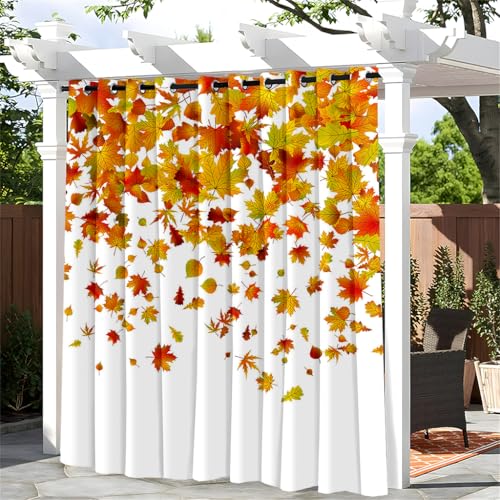 Treer Pilzmuster Outdoor Vorhang mit Ösen, Wasserdicht Blickdicht Outdoorvorhänge Sichtschutz Sonnenschutz für Patio Balkon Terrasse Garten Pavillon (Ahornblatt 3,W140*L175cm) von Treer