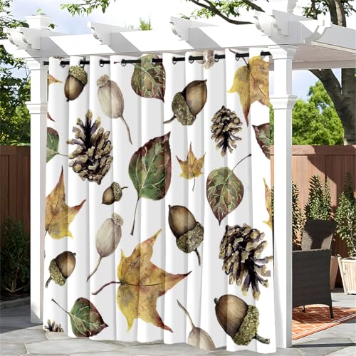 Treer Pilzmuster Outdoor Vorhang mit Ösen, Wasserdicht Blickdicht Outdoorvorhänge Sichtschutz Sonnenschutz für Patio Balkon Terrasse Garten Pavillon (Ahornblatt 4,W180*L243cm) von Treer