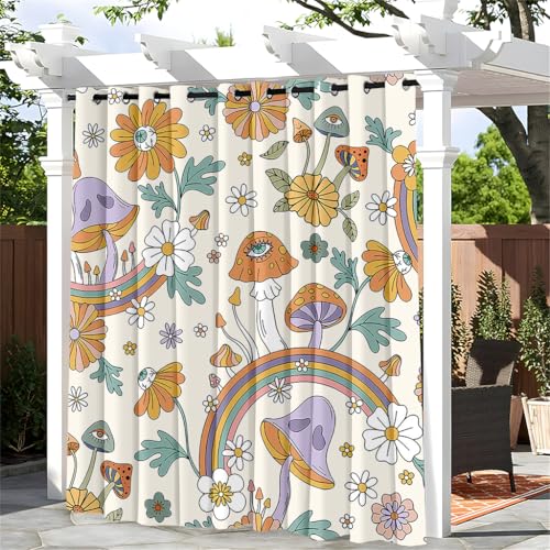 Treer Pilzmuster Outdoor Vorhang mit Ösen, Wasserdicht Blickdicht Outdoorvorhänge Sichtschutz Sonnenschutz für Patio Balkon Terrasse Garten Pavillon (Dschungelpilze 1,W132*L137cm) von Treer