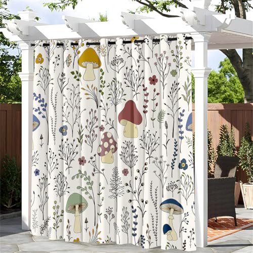Treer Pilzmuster Outdoor Vorhang mit Ösen, Wasserdicht Blickdicht Outdoorvorhänge Sichtschutz Sonnenschutz für Patio Balkon Terrasse Garten Pavillon (Dschungelpilze 2,W140*L175cm) von Treer