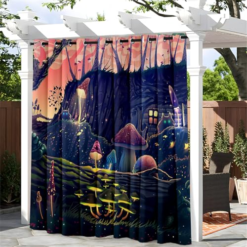 Treer Pilzmuster Outdoor Vorhang mit Ösen, Wasserdicht Blickdicht Outdoorvorhänge Sichtschutz Sonnenschutz für Patio Balkon Terrasse Garten Pavillon (Dschungelpilze 3,W180*L243cm) von Treer