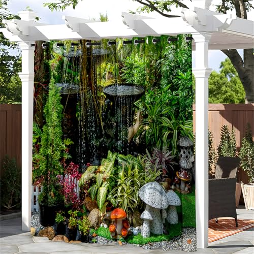 Treer Pilzmuster Outdoor Vorhang mit Ösen, Wasserdicht Blickdicht Outdoorvorhänge Sichtschutz Sonnenschutz für Patio Balkon Terrasse Garten Pavillon (Dschungelpilze 4,W150*L166cm) von Treer