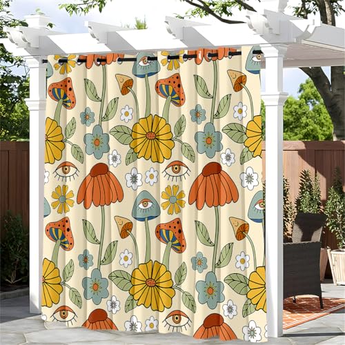 Treer Pilzmuster Outdoor Vorhang mit Ösen, Wasserdicht Blickdicht Outdoorvorhänge Sichtschutz Sonnenschutz für Patio Balkon Terrasse Garten Pavillon (Dschungelpilze 5,W100*L140cm) von Treer