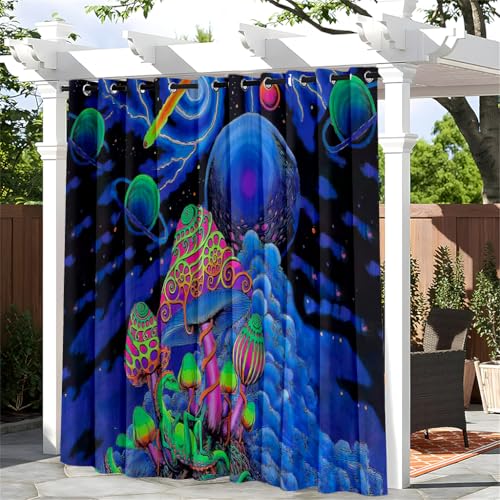 Treer Pilzmuster Outdoor Vorhang mit Ösen, Wasserdicht Blickdicht Outdoorvorhänge Sichtschutz Sonnenschutz für Patio Balkon Terrasse Garten Pavillon (Verträumter Stil 1,W132*L243cm) von Treer