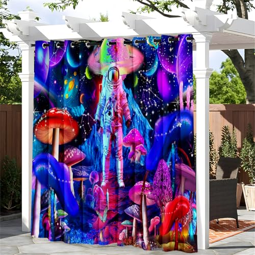 Treer Pilzmuster Outdoor Vorhang mit Ösen, Wasserdicht Blickdicht Outdoorvorhänge Sichtschutz Sonnenschutz für Patio Balkon Terrasse Garten Pavillon (Verträumter Stil 7,W140*L260cm) von Treer