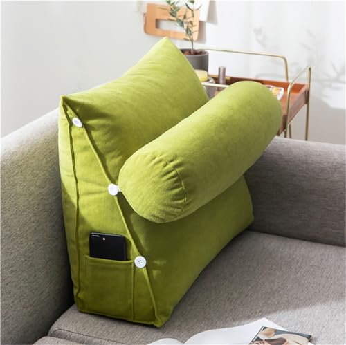 Treer Rückenkissen Lesekissen Keilkissen für Bett Sofa, Großes Lendenkissen Rückenlehne Dreieckigen Abnehmbarem Bezug Kopfteilkissen Bettkissen mit Seitenfach - Bunt (45 * 45 * 20cm,Grün) von Treer