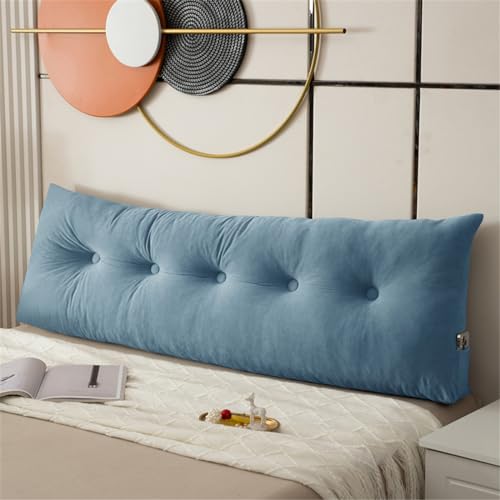 Treer Rückenkissen Lesekissen Keilkissen für Bett Sofa, Großes Lendenkissen Rückenlehne Dreieckigen Abnehmbarem Bezug Kopfteilkissen Bettkissen mit Seitenfach Einfarbig (60 * 40 * 12cm,Blau) von Treer