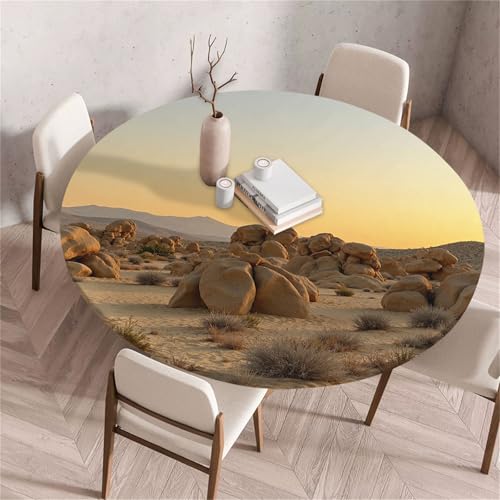 Treer Rund Tischdecke Abwaschbar, Wüstenmuster Lotuseffekt Tischdecken, Outdoor Tischdecke, Elastisch Rund Gartentischdecke, Table Cloth für Garten, Küche, Esstisch, Parteien (Wüste 1,200cm) von Treer