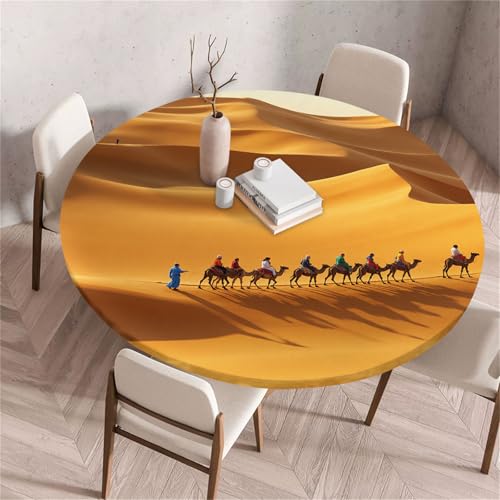 Treer Rund Tischdecke Abwaschbar, Wüstenmuster Lotuseffekt Tischdecken, Outdoor Tischdecke, Elastisch Rund Gartentischdecke, Table Cloth für Garten, Küche, Esstisch, Parteien (Wüste 5,200cm) von Treer