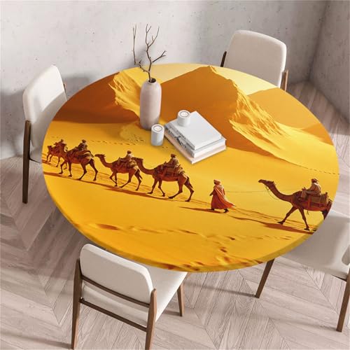 Treer Rund Tischdecke Abwaschbar, Wüstenmuster Lotuseffekt Tischdecken, Outdoor Tischdecke, Elastisch Rund Gartentischdecke, Table Cloth für Garten, Küche, Esstisch, Parteien (Wüste 6,140cm) von Treer