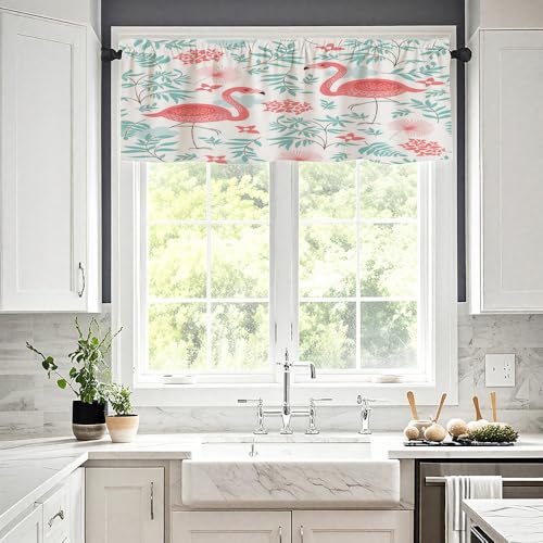 Treer Scheibengardine 1 Stück H 45 x B 137 (cm) 3D Flamingo Gardinen Kurz Vorhänge Modern Verdunklungsvorhänge, Vorhang Blickdicht Waschbar Curtains für Küchen & Schlafzimmer (Beige,137x45cm) von Treer