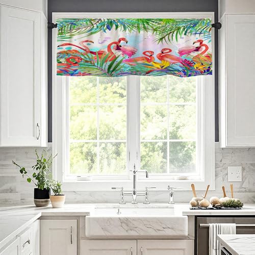 Treer Scheibengardine 1 Stück H 45 x B 137 (cm) 3D Flamingo Gardinen Kurz Vorhänge Modern Verdunklungsvorhänge, Vorhang Blickdicht Waschbar Curtains für Küchen & Schlafzimmer (rot,137x45cm) von Treer