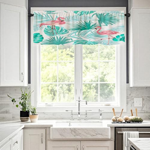 Treer Scheibengardine 1 Stück H 45 x B 137 (cm) 3D Flamingo Gardinen Kurz Vorhänge Modern Verdunklungsvorhänge, Vorhang Blickdicht Waschbar Curtains für Küchen & Schlafzimmer (Hellgrün,137x45cm) von Treer