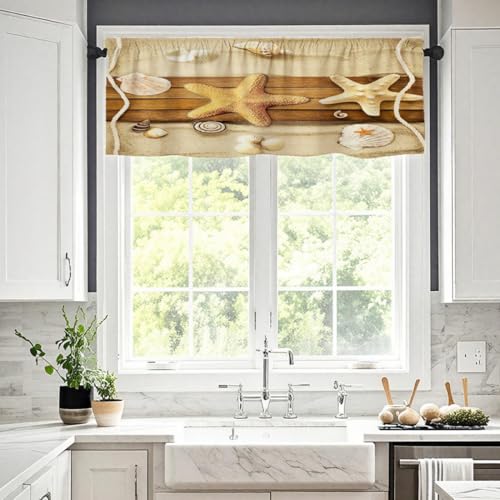 Treer Scheibengardine 1 Stück H 45 x B 137 (cm) 3D Muschel Gardinen Kurz Vorhänge Modern Verdunklungsvorhänge, Vorhang Blickdicht Waschbar Curtains für Küchen & Schlafzimmer (Braun,54x17.7in) von Treer