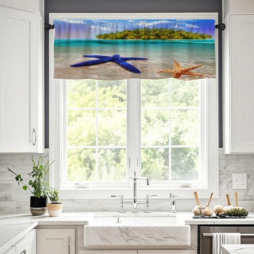 Treer Scheibengardine 1 Stück H 45 x B 137 (cm) 3D Muschel Gardinen Kurz Vorhänge Modern Verdunklungsvorhänge, Vorhang Blickdicht Waschbar Curtains für Küchen & Schlafzimmer (Insel,54x17.7in) von Treer