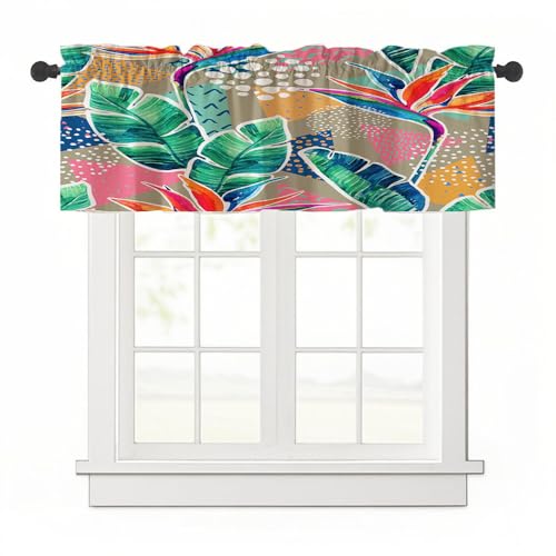 Treer Scheibengardine Bistrogardine, Pflanzen Drucke 1 Stück Gardinen Kurz Vorhänge Verdunklungsvorhänge, Vorhang Blickdicht Waschbar Curtains für Küchen & Schlafzimmer (Kamelfarben,H45 x B137 cm) von Treer